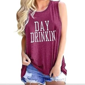 Graphic "Day Drinkin" Tank Top Pink Sz M